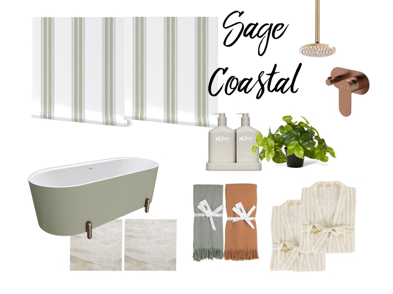 Ticking Stripes Green Indigo Wallpaper in Sage Coastal Bath Interior Design Mood Board by Janiel Ticking Stripes Green Indigo Wallpaper in Sage Coastal Bath Interior Design Mood Board by Janiel