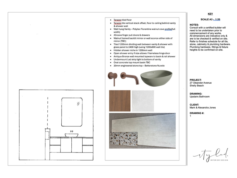 Jones Upstairs Bathroom Elevation Concept Interior Design Mood Board by Styled Interior Design