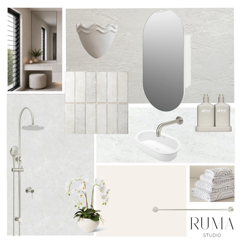 Meadow House - Ensuite Interior Design Mood Board by Ruma Studio