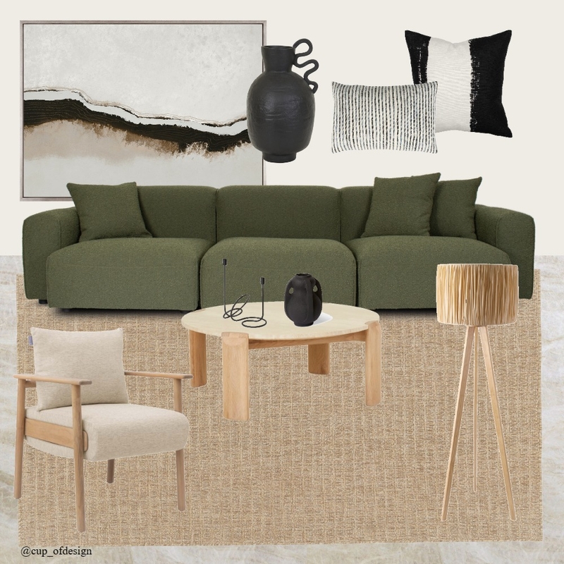 Olive Retreat - Living Room Interior Design Mood Board by Cup_ofdesign Olive Retreat - Living Room Interior Design Mood Board by Cup_ofdesign