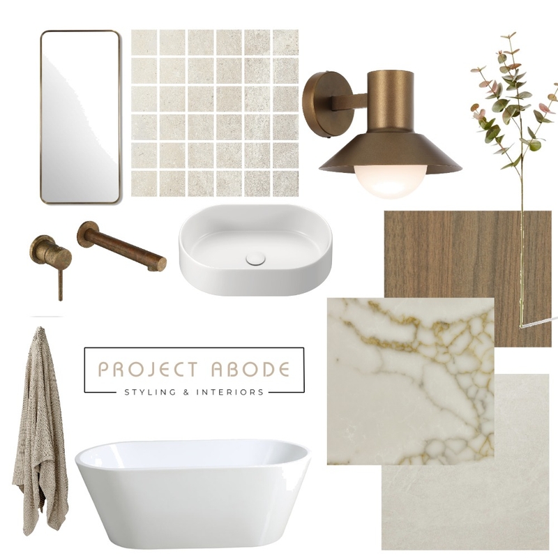 Warm neautral bathroom Interior Design Mood Board by Project Abode Warm neautral bathroom Interior Design Mood Board by Project Abode